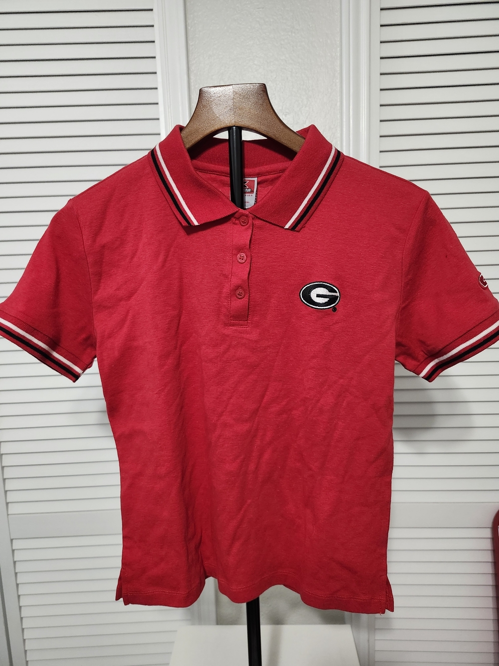 Colosseum Red Polo with Striped Trim and Team Patch